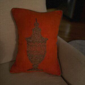 Vintage Jonathan Adler Vibrant Orange Gold Beaded Lantern Pillow